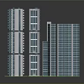 Multiple Modern Office Buildings With Glass Curtain Walls And Green Foundation Exterior