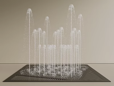 Modern Square Fountain With Multiple White Water Jets Black Base And Light Background 3d model