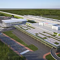 Aerial Planning of Modern Transportation Hub with Green Roofs Parking Lot and Surrounding Green Areas