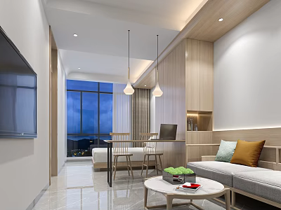 Modern Apartment Interior Design With Living Room Dining Area And Floor to Ceiling Windows 3d model