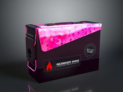 Pink And Black Incendiary Ammo Box With Flame Logo And Pattern Design 3d model