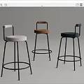 Modern Three Bar Stools With Metal Frame And White Orange Blue Seat Cushions