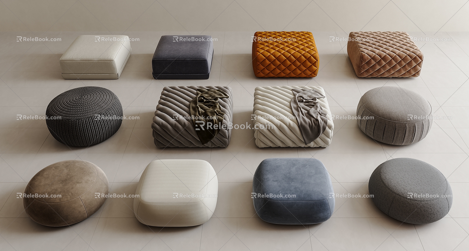 Modern Sofa Stool Fabric Sofa Stool Foot Stool Square Stool Sofa Low Stool 3d model