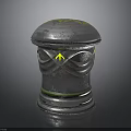 Shiny Metal Cylindrical Component With Decorative Top Yellow Arrows And Green Ring