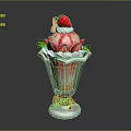 Delicious Strawberry Ice Cream Sundae With Fresh Berries Whipped Cream And Bow Decoration