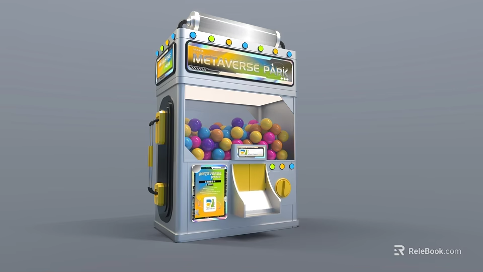 Metaverse Park Play Equipment Gumball Machine With Colorful Balls And Interactive Screen 3d model 