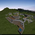Aerial Planning of Modern Curved Buildings Surrounded by Lush Greenery and Pool