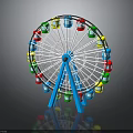 Colorful Ferris Wheel Structure With Vibrant Cabins Blue Supports And Reflective Base