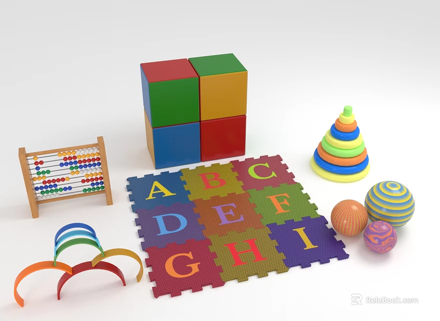 Children's Room Furniture With Colorful Alphabet Play Mat Building Blocks And Stacking Toys 3d model 