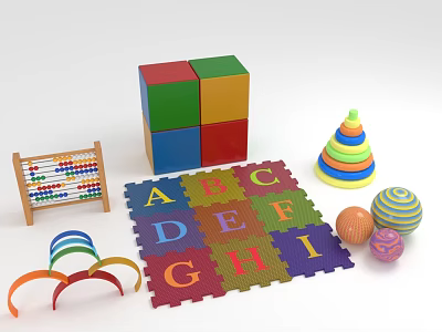 Children's Room Furniture With Colorful Alphabet Play Mat Building Blocks And Stacking Toys 3d model