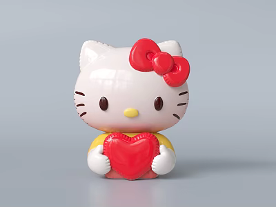 Cute Hello Kitty Inflatable Toy With Red Bow Yellow Top And Red Heart 3d model