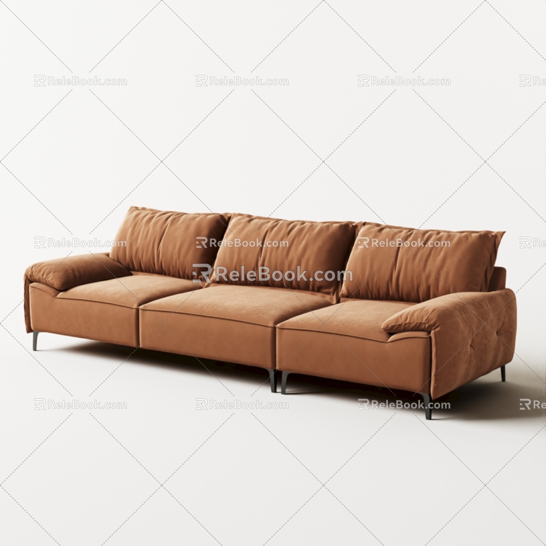 Modern Three-seat Sofa Technology Flannel Multi-person Sofa 3d model