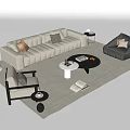 Cream Style Sofa Coffee Table Combination Multi-person Sofa Coffee Table Single Person Casual Chair Lazy Person Sofa Pillow Floor Lamp Carpet Side Table Books Jewelry Ornaments 3d model