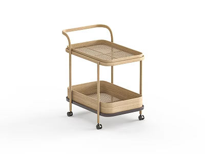 Two Tier Mobile Storage Cabinet Featuring Wooden Frame Mesh Tray And Basket Design 3d model