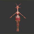 Cartoon Antelope Character In Pink Bikini Top Skirt Red Socks High Heels Standing Pose