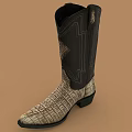 Western Style Boots With Crocodile Pattern Beige And Black Stitched Design 3d model