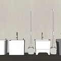 Bathroom Fixtures Including White Toilets Mops And Faucets On Beige Wall