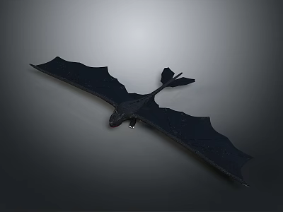 Black Dragon with Large Wings Streamlined Body and Finned Tail Flying Against Gray Gradient Background 3d model