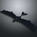Black Dragon with Large Wings Streamlined Body and Finned Tail Flying Against Gray Gradient Background