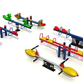 Various Colorful Children's Playground Equipment With Seesaws And Spring Riders