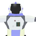 Man Wearing White and Purple Astronaut Suit with Gray Accents Arms Outstretched