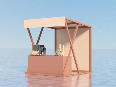 Modern Tea Break Area With Pink Frame White Canopy Coffee Machine And Cups 3d model