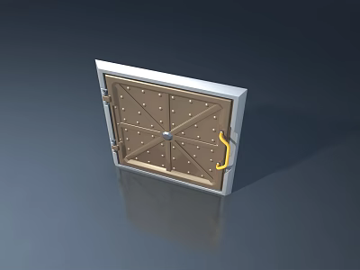Sturdy Swing Door With Metal Frame Rivet Details And Yellow Handle 3d model