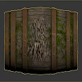 Vintage Wooden Barrel With Rustic Metal Hoops Weathered Wood Grain And Green Moss Accents