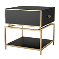 Modern Stylish Bedside Nightstand With Black Drawer Gold Metal Frame And Lower Shelf