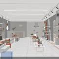 Modern Bright Clothing Store Interior With Display Shelves Fashion Bags Shoes And Wooden Tables