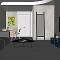Modern Living Dining Room Interior With Gray Sofa Black Coffee Table And Blue TV Cabinet