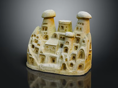 Cartoon Scene With Mushroom Shaped Houses Small Buildings Windows Doors And Stairs 3d model