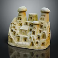 Cartoon Scene With Mushroom Shaped Houses Small Buildings Windows Doors And Stairs