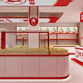 Snack Retail Store Interior With Red White Decor And Squirrel Character Display Counters 3d model