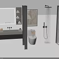 Modern Bathroom Vanity Design With Framed Mirror And Storage Wall Shelves 3d model