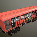 Red Vintage Train Carriage With Graffiti Windows And Black Wheels Design