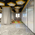 Modern Hotel Lobby Interior With Marble Floor Reception Desk Digital Screen And Seating Area