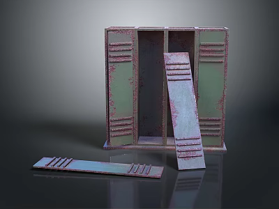 Modern Storage Furniture With Green Panels Wood Grain Compartments And Doors 3d model