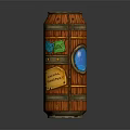 Vintage Wooden Barrel Shaped Canister With Orange Wood Grain And Blue Circular Window