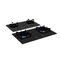Modern Gas Stove Cooktop With Two Burners Black Glass Surface And Control Knobs 3d model
