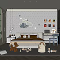 Cozy Kids Room Interior With Star Moon Cloud Wall Decals Bed Pillows Toys And Rug