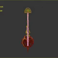 Decorative String Instrument With Red Gold Body Green Glowing Patterns And Ornate Resonator