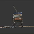Homemade Cart With Cannon Barrel Blue Crates And Orange Wheels On Gravel