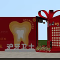 Floral Installation for Dental Hospital Grand Opening with Red Bow and Tooth Shaped Logo