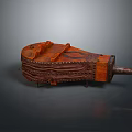 Orange Red Wooden Equipment With Intricate Carved Patterns And Pointed Tip