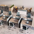 Modern Office Desks with Cubicle Workstations Office Chairs Green Plants and Computers 3d model