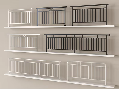 Different Styles And Colors Of Railings On Shelves 3d model