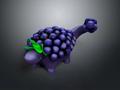 3D Grape Dinosaur Character Creature With Purple Grapes And Green Leaves 3d model