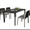 Modern Dining Table Set With Black Table Four White Chairs And Green Fruit Bowl 3d model