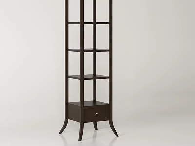 Dark Brown Minimalist Bookshelf with Open Shelves Drawer and Slender Legs 3d model
